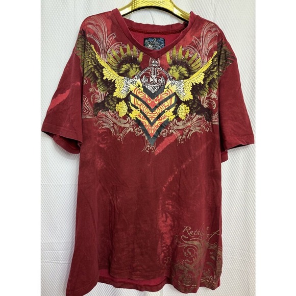 Ruthless Art Vintage Graphic T-shirt Size 3XL Tie Dye Design Red Tattoo Tee Rare - Picture 1 of 8